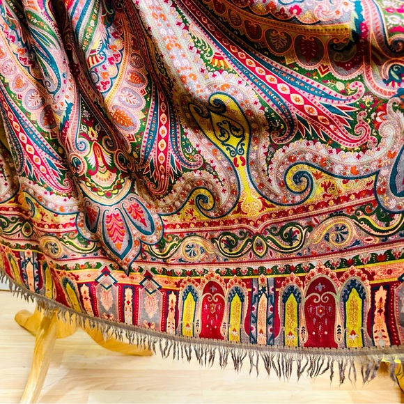 Vintage ‘80s Ralph Lauren Paisley Pleats Fringes Wool Silk Slip Pockets Size 8 - Picture 9 of 16